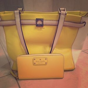 Katie Spade yellow handbag with matching wallet